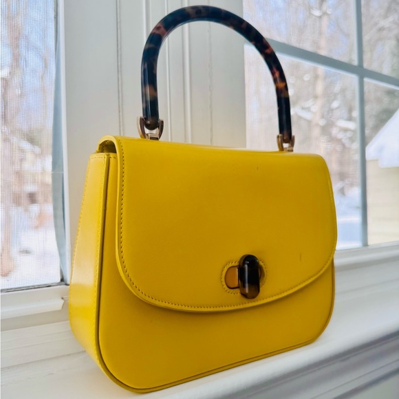 Edie Parker Yellow Shoulder Bag with Tortoise Handle - Picture 4 of 9
